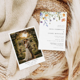Elegant Wildflower Photo Wedding Invitation Kaart