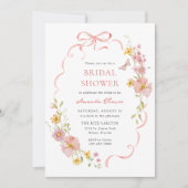 Elegant Wildflower Pink Bow Vrijgezellenfeest Kaart (Voorkant)