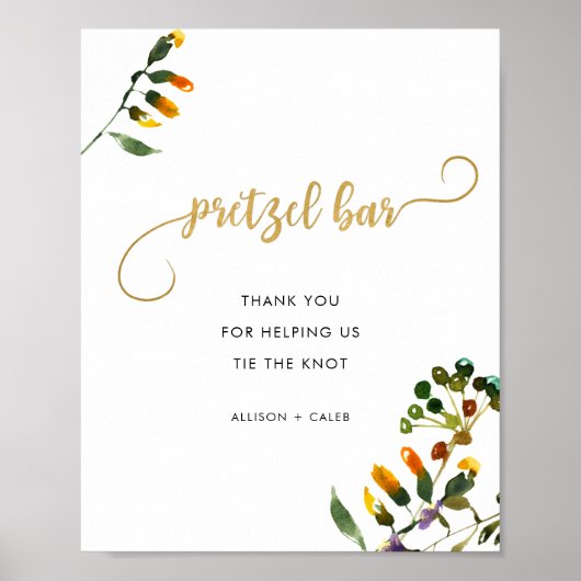 Elegant Wildflower pretzel trouwbord Poster (Voorkant)
