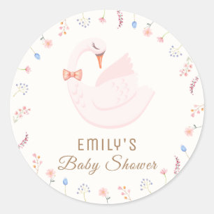 Elegant Wildflower Princess Swan Girl Baby shower Ronde Sticker