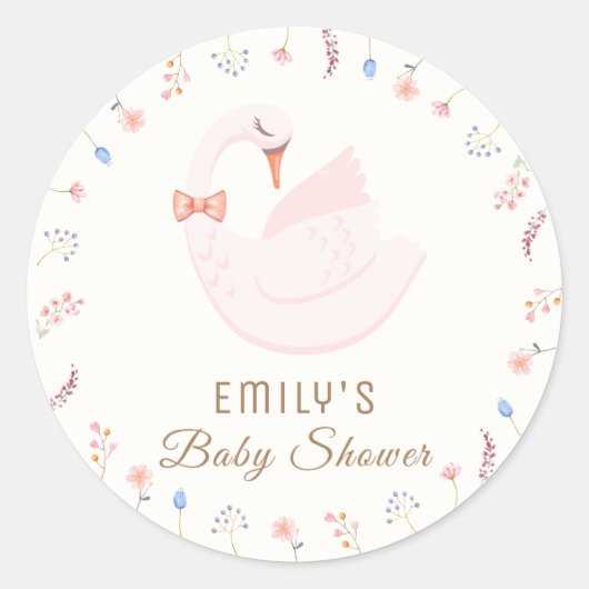 Elegant Wildflower Princess Swan Girl Baby shower Ronde Sticker (Voorkant)