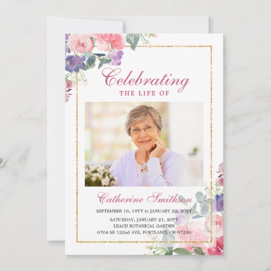 Elegant Wildflower Printable Funeral Programme Aankondiging (Voorkant)