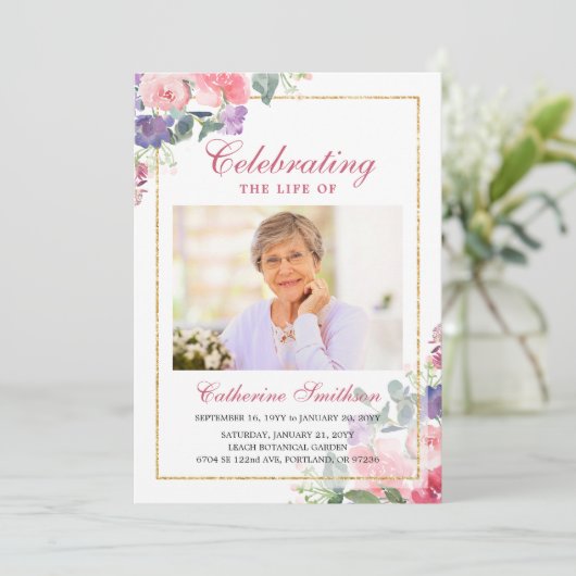 Elegant Wildflower Printable Funeral Programme Aankondiging (Staand voorkant)