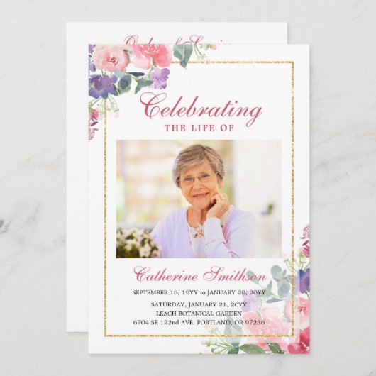 Elegant Wildflower Printable Funeral Programme Aankondiging (Voorkant / Achterkant)