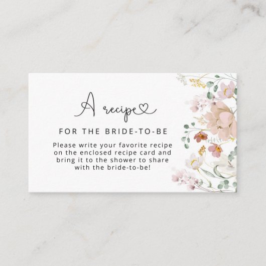 Elegant Wildflower Recept voor de bruid om te zijn Informatiekaartje (Voorkant)