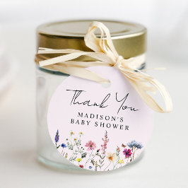 Elegant Wildflower Roze Baby shower Dank u Bedankjes Labels
