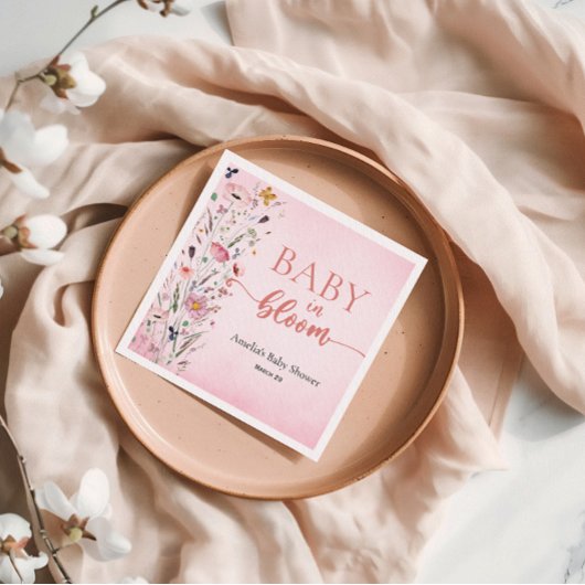 Elegant Wildflower Roze Baby shower Servet