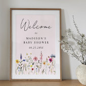 Elegant Wildflower Roze Baby shower Welkomstbord Poster