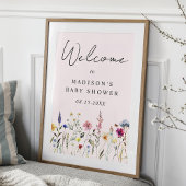 Elegant Wildflower Roze Baby shower Welkomstbord Poster