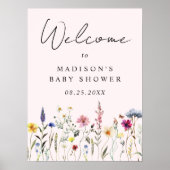Elegant Wildflower Roze Baby shower Welkomstbord Poster (Voorkant)