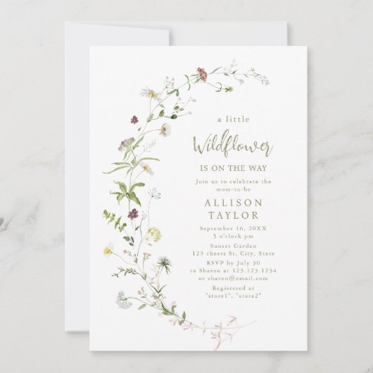 Elegant Wildflower Rustic Boho Baby shower Kaart (Voorkant)