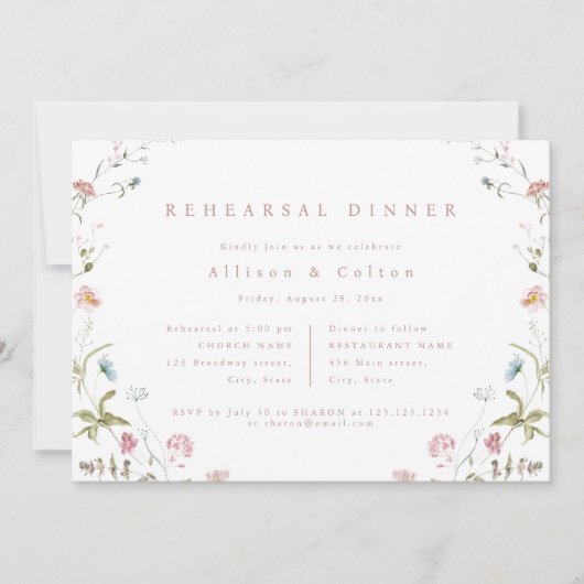 Elegant Wildflower Rustic Boho Rehearsal Dinner Kaart (Voorkant)