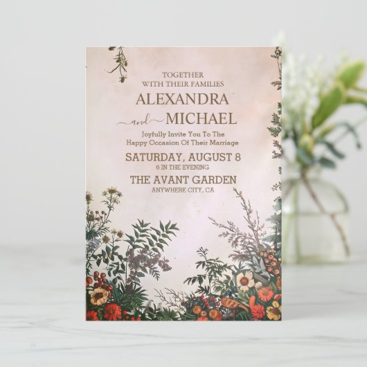 Elegant Wildflower Rustic Boho Wedding Kaart (Staand voorkant)