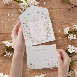 Elegant Wildflower Rustic Boho Wedding monogram All In One Uitnodiging