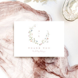Elegant Wildflower Rustic Boho Wedding monogram Bedankkaart