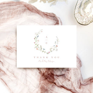 Elegant Wildflower Rustic Boho Wedding monogram Bedankkaart