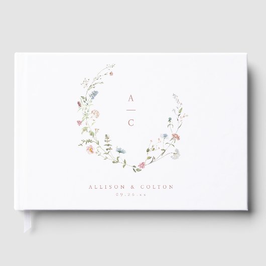 Elegant Wildflower Rustic Boho Wedding Monogram Gastenboek (Voorkant)
