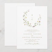 Elegant Wildflower Rustic Boho Wedding monogram Kaart (Voorkant / Achterkant)