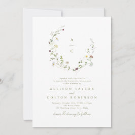 Elegant Wildflower Rustic Boho Wedding monogram Kaart