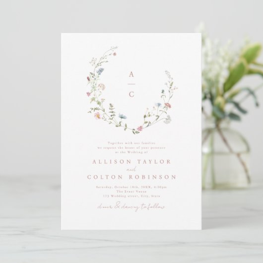 Elegant Wildflower Rustic Boho Wedding monogram Kaart (Staand voorkant)