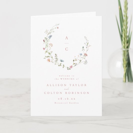 Elegant Wildflower Rustic Boho Wedding Monogram Programma (Voorkant)