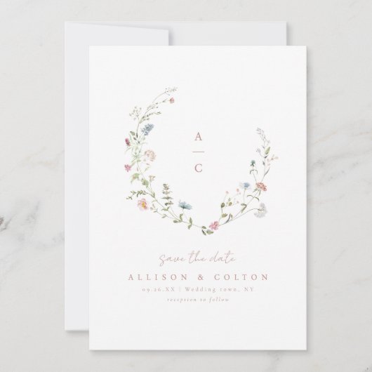 Elegant Wildflower Rustic Boho Wedding monogram Save The Date (Voorkant)