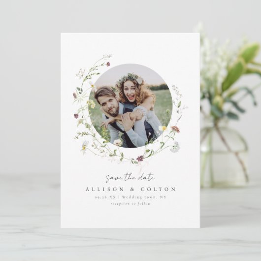 Elegant Wildflower Rustic Boho Wedding monogram Save The Date (Staand voorkant)