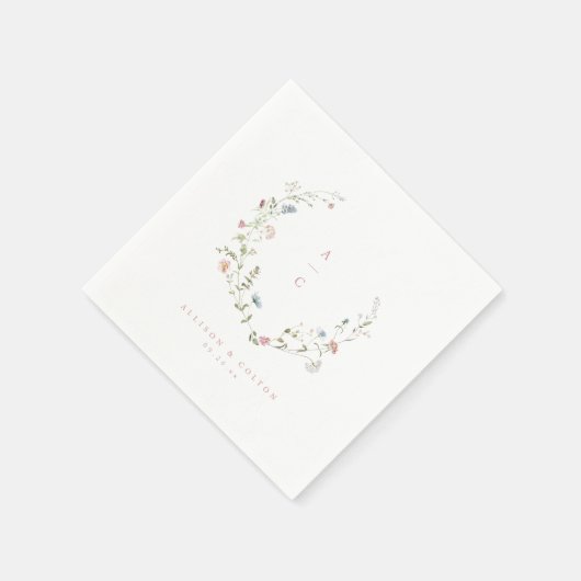 Elegant Wildflower Rustic Boho Wedding Monogram Servet (Hoek)