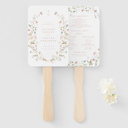 Elegant Wildflower Rustic Boho Wedding Programme Handwaaier (Voorkant en achterkant)