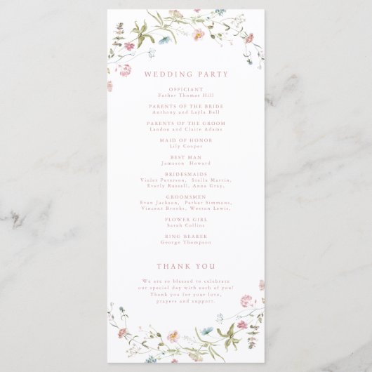 Elegant Wildflower Rustic Boho Wedding Programme Programmakaart (Achterkant)