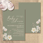 Elegant Wildflower Sage Green Baby shower Kaart