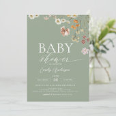 Elegant Wildflower Sage Green Boho Baby shower Kaart (Staand voorkant)