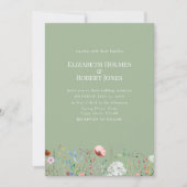 Elegant Wildflower Sage Green Wedding Invitation Kaart (Voorkant)