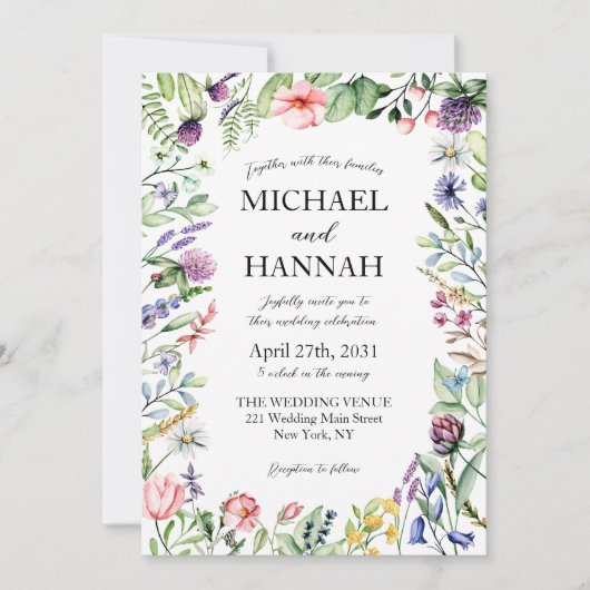 Elegant Wildflower Sage Green Wedding Invitation Kaart (Voorkant)