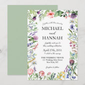 Elegant Wildflower Sage Green Wedding Invitation Kaart (Voorkant / Achterkant)