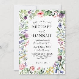 Elegant Wildflower Sage Green Wedding Invitation Kaart