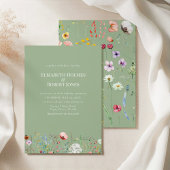 Elegant Wildflower Sage Green Wedding Invitation Kaart