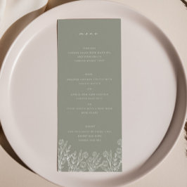 Elegant Wildflower Sage Groen Bruiloft Diner Menu
