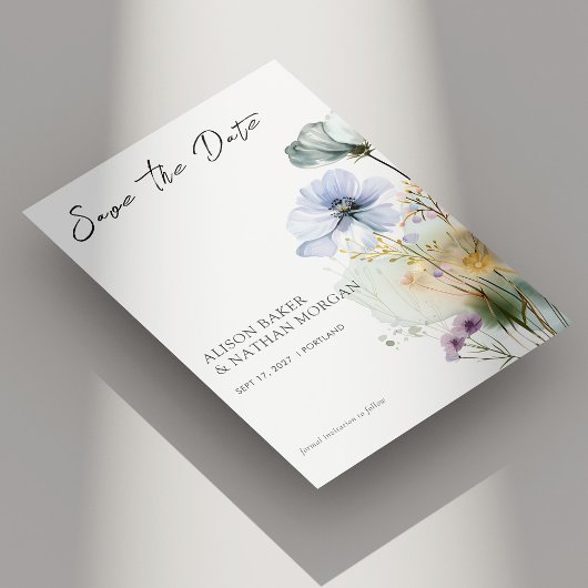 Elegant Wildflower Save the Date Kaart | Waterverf
