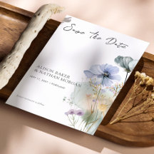 Elegant Wildflower Save the Date Kaart | Waterverf