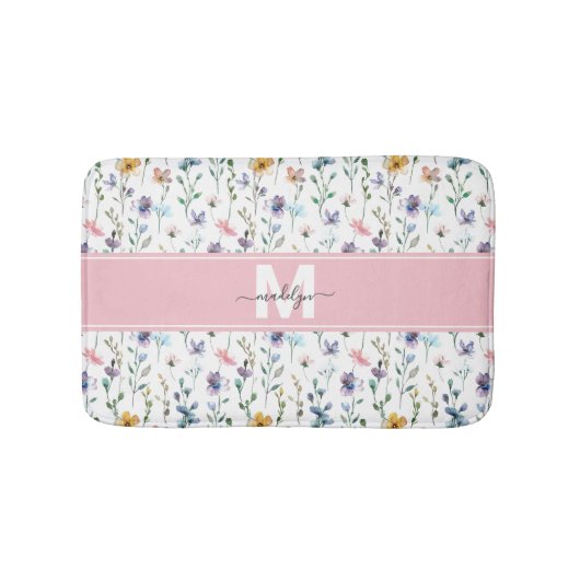 Elegant Wildflower Script Monogram Badmat (Voorkant)