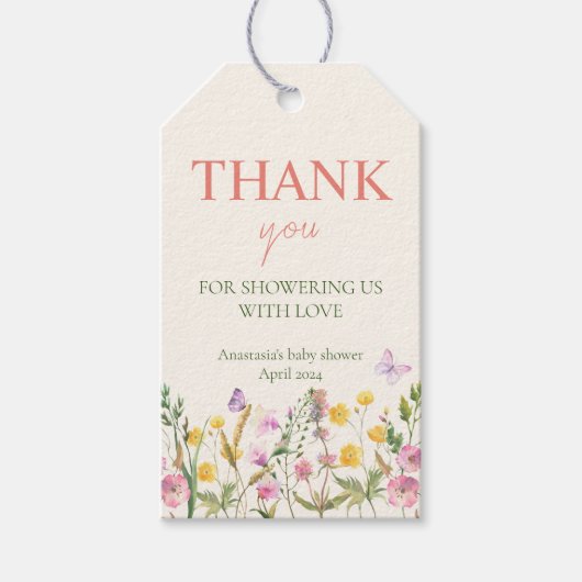 Elegant Wildflower Spring Baby shower Bedankt Cadeaulabel (Voorkant)