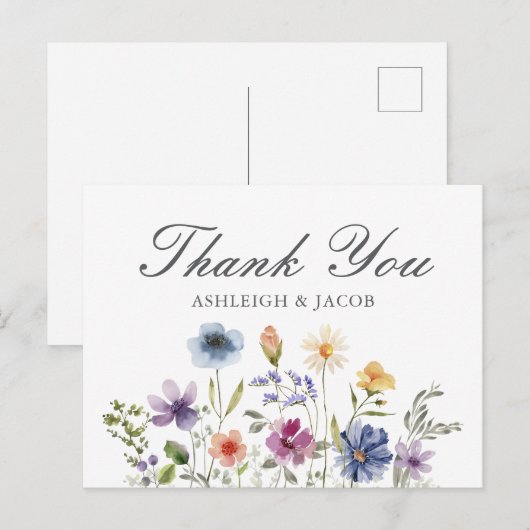 Elegant Wildflower Spring Wedding Custom Thank You Briefkaart (Voorkant / Achterkant)
