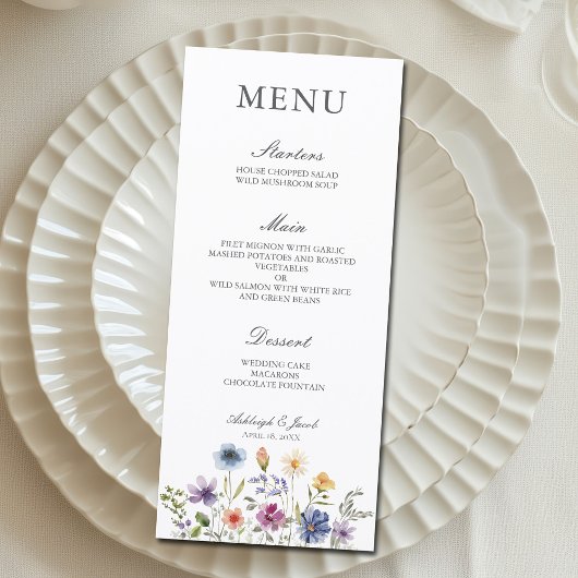 Elegant Wildflower Spring Wedding Dinner Menu