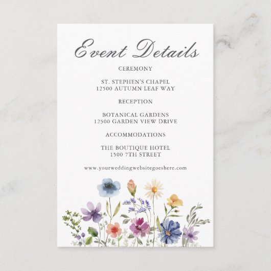 Elegant Wildflower Spring Wedding Informatiekaartje (Voorkant)