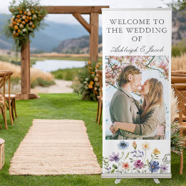 Elegant Wildflower Spring Wedding Photo Customized Roll-up Banner