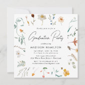 Elegant Wildflower Square Lijst Graduparty Kaart (Voorkant)