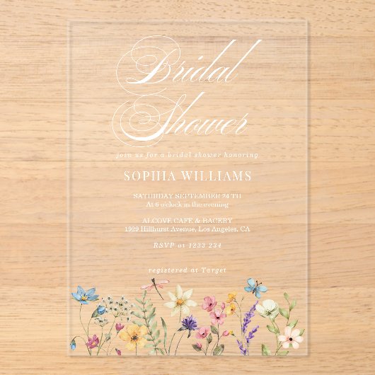 Elegant Wildflower Summer Garden Vrijgezellenfeest Acryl Uitnodigingen (Voorkant)