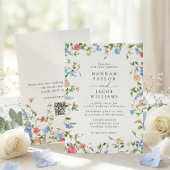 Elegant Wildflower Summer QR Code RSVP Wedding Kaart