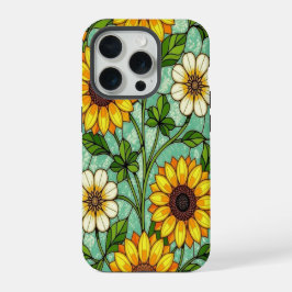 Elegant Wildflower sunflowers clover stained Glass iPhone 15 Pro Case